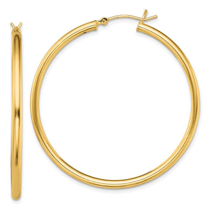 Sterling Silver Gold-Tone Polished 2x45mm Hoop Earrings