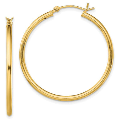 Sterling Silver Gold-Tone Polished 2x35mm Hoop Earrings