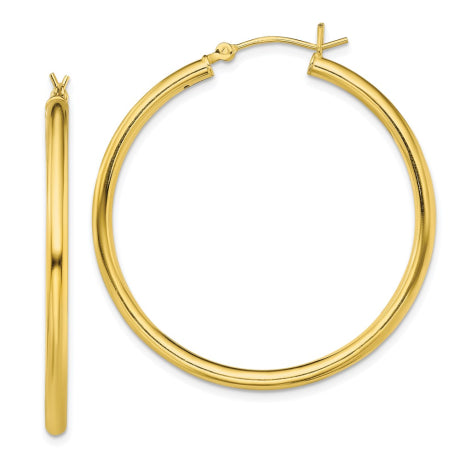 Sterling Silver Gold-Tone Polished 2.5x40mm Hoop Earrings