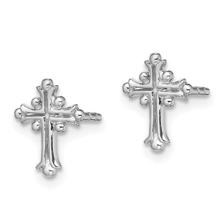 Sterling Silver Rhodium-plated Polished Fancy Cross Post Earrings