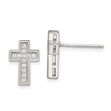 Sterling Silver CZ Cross Post Earrings