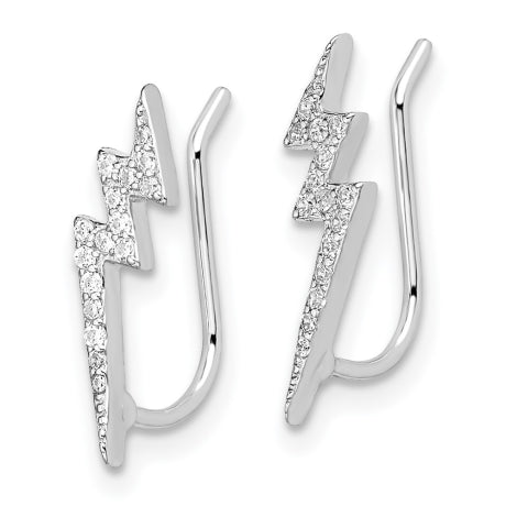 Sterling Silver Rhodium-plated CZ Lightning Bolt Ear Climber Earrings