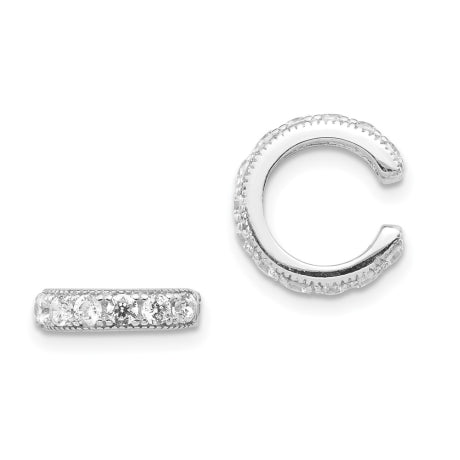 Sterling Silver Rhodium-plated CZ Ear Cuff Earrings