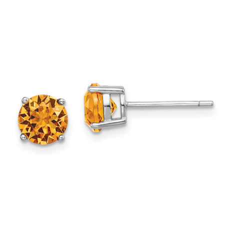 Sterling Silver Rhod-pltd Yellow Crystal Birthstone Earrings