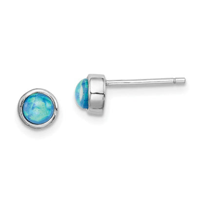 Sterling Silver Rhod-plated 5mm Imitation Opal Round Post Earrings