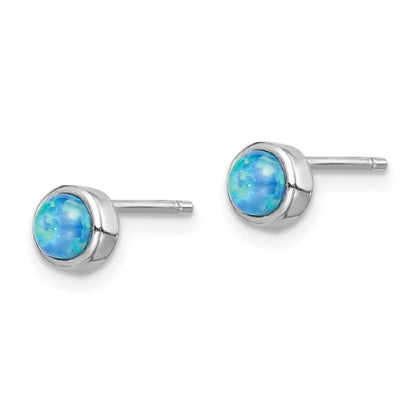 Sterling Silver Rhod-plated 5mm Imitation Opal Round Post Earrings