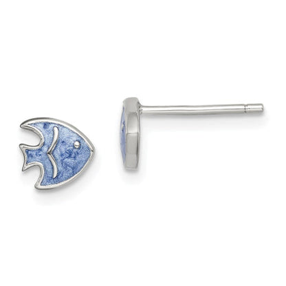 Sterling Silver Enameled Blue Fish Post Earrings