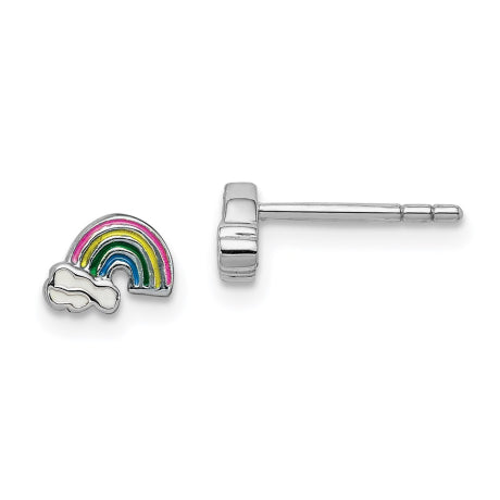 Sterling Silver Rhodium-plated Childs Enameled Rainbow Post Earrings