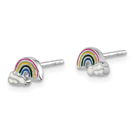 Sterling Silver Rhodium-plated Childs Enameled Rainbow Post Earrings