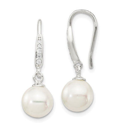 Sterling Silver Rhodium Plated Shell Pearl CZ Post Earrings