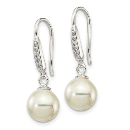 Sterling Silver Rhodium Plated Shell Pearl CZ Post Earrings