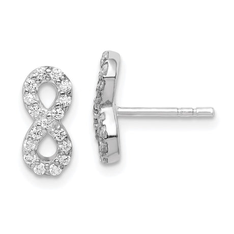 Sterling Silver Rhodium Plated CZ Infinity Post Earrings