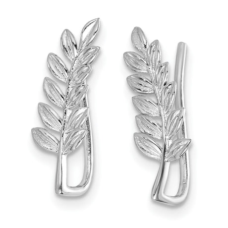 Sterling Silver Rhodium plated Leaf Ear Climber Earrings