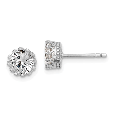 Sterling Silver Rhodium-plated 6mm Polished CZ Post Earrings