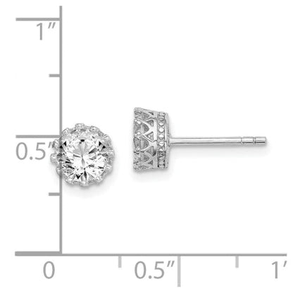 Sterling Silver Rhodium-plated 6mm Polished CZ Post Earrings