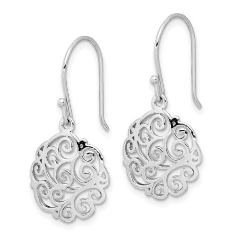 Sterling Silver Rhodium-plated Filigree Circle Dangle Earrings