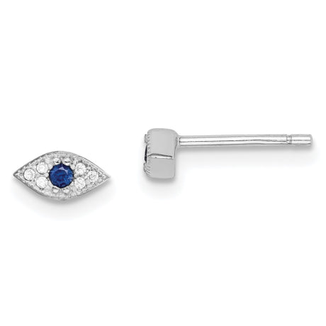 Sterling Silver Rhodium-plated Clear and Blue CZ Eye Post Earrings