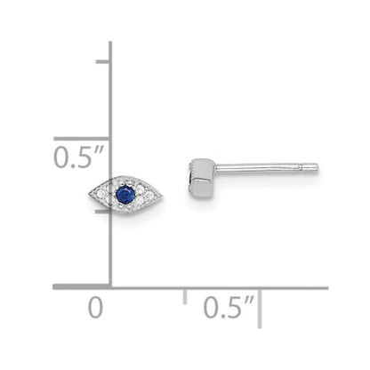 Sterling Silver Rhodium-plated Clear and Blue CZ Eye Post Earrings