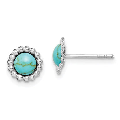 Sterling Silver Rhodium-plated Created Turquoise Post Earrings