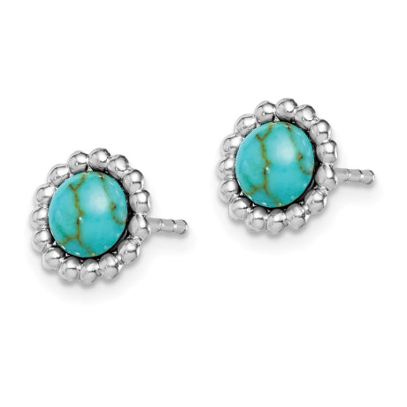 Sterling Silver Rhodium-plated Created Turquoise Post Earrings