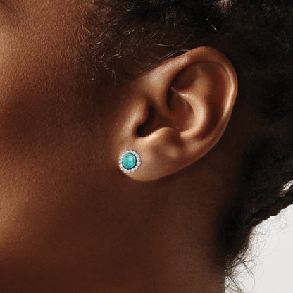 Sterling Silver Rhodium-plated Created Turquoise Post Earrings