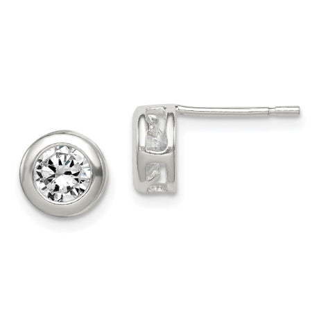 Sterling Silver Bezel 7mm CZ Post Earrings