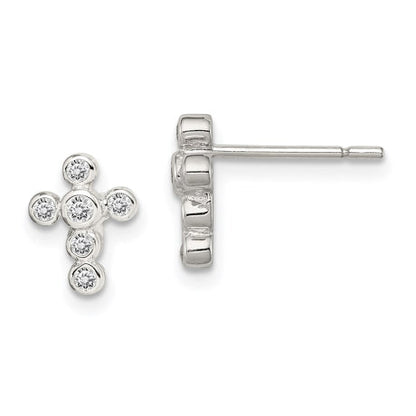 Sterling Silver Rhodium-plated CZ Cross Earrings