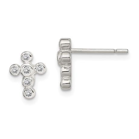 Sterling Silver Rhodium-plated CZ Cross Earrings