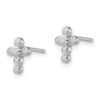 Sterling Silver Rhodium-plated CZ Cross Earrings