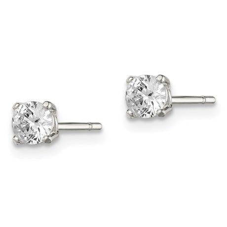 Sterling Silver 4mm Round Basket Set CZ Stud Earrings