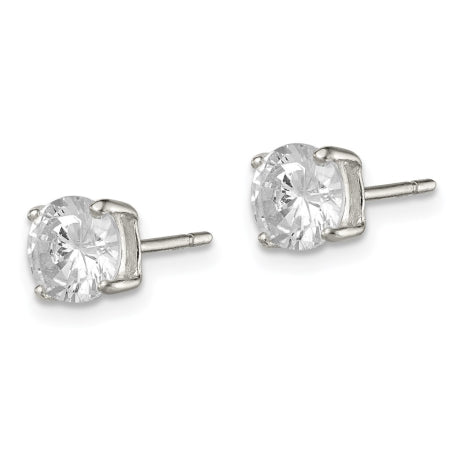 Sterling Silver 6mm Round Basket Set CZ Stud Earrings