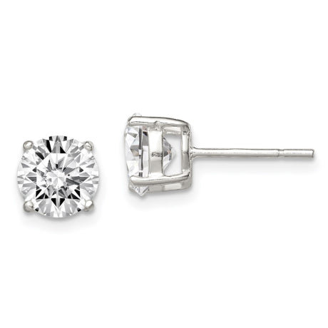 Sterling Silver 7mm Round Basket Set CZ Stud Earrings