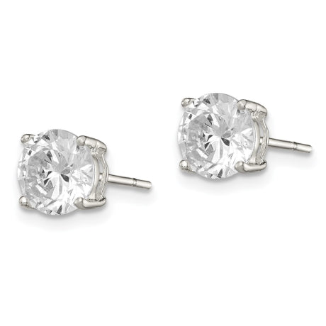 Sterling Silver 7mm Round Basket Set CZ Stud Earrings