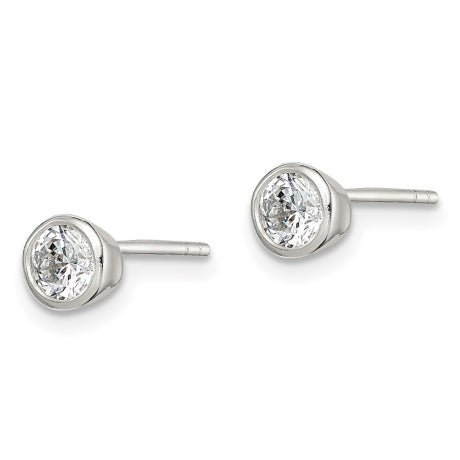 Sterling Silver 4mm CZ Round Bezel Stud Earrings