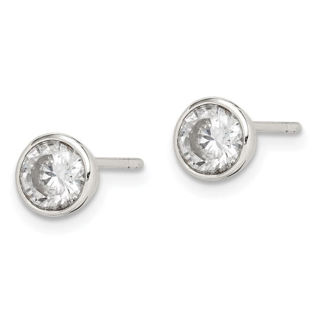 Sterling Silver 5mm CZ Round Bezel Stud Earrings