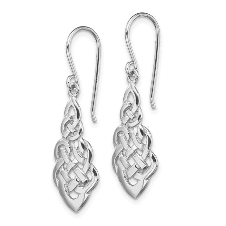 Sterling Silver RH-plated Polished Celtic Knot Dangle Earrings