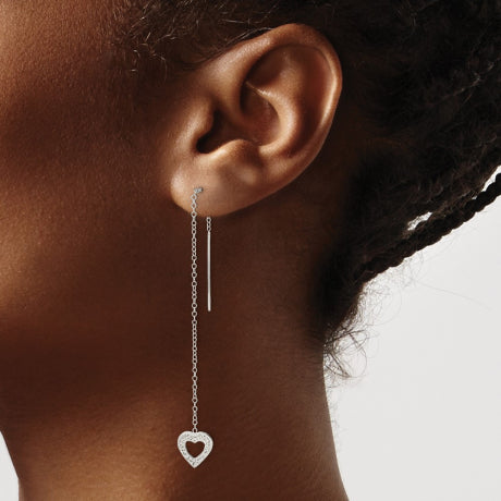 Sterling Silver Hammered Heart Threader Earrings