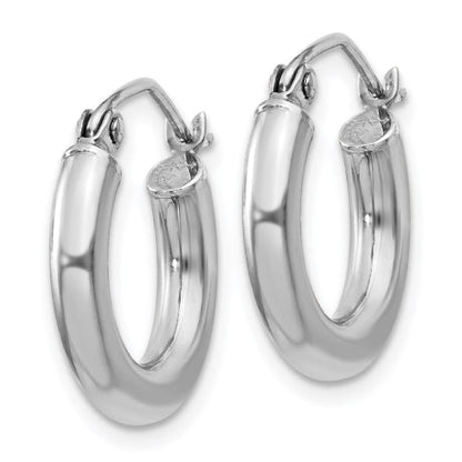 Sterling Silver Rhodium-plated 3mm Round Hoop Earrings