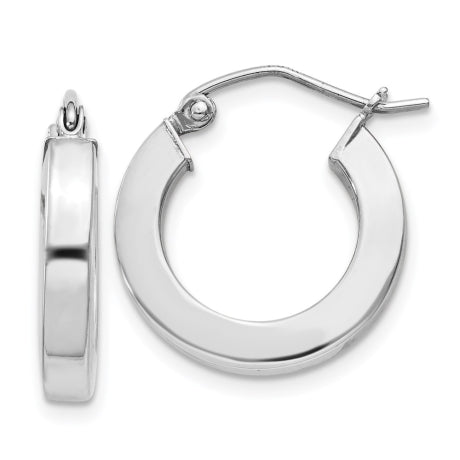 Sterling Silver Rhodium-plated 3x17mm Square Tube Hoop Earrings