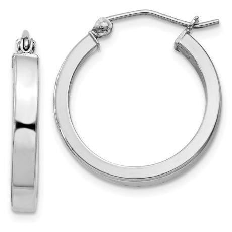 Sterling Silver Rhodium-plated Concave 3x20mm Square Tube Hoop Earrings