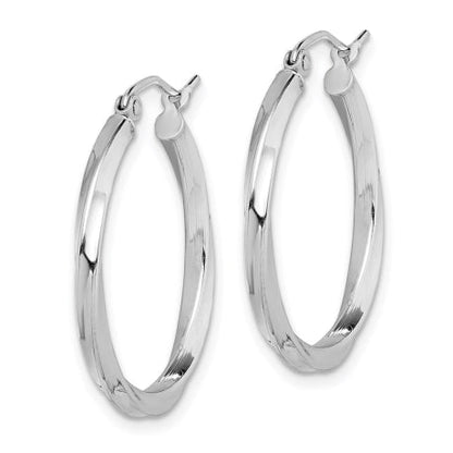 Sterling Silver Rhodium-plated Twisted 2.5x25mmHoop Earrings