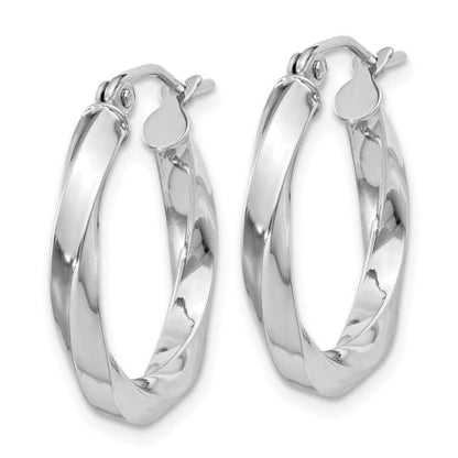 Sterling Silver Rhodium-plated 3x20mmTwisted Hoop Earrings