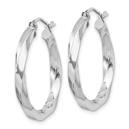 Sterling Silver Rhodium-plated 3x25mmTwisted Hoop Earrings