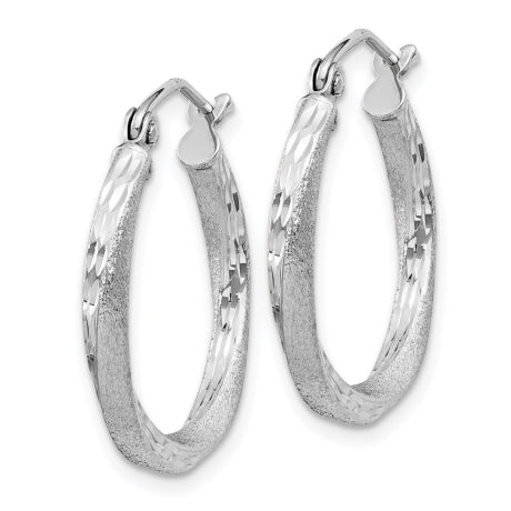 Sterling Silver RH-plated Satin Diamond-cut 2.5x20mm Twisted Hoop Earrings