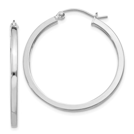 Sterling Silver Rhodium-plated 2x30mm Square Tube Hoop Earrings