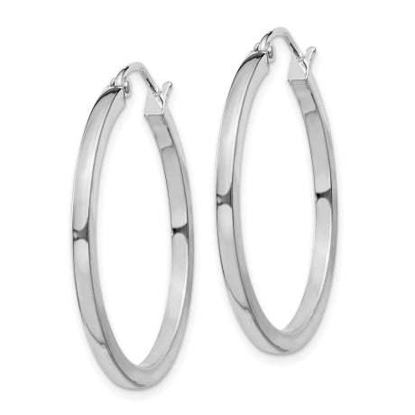 Sterling Silver Rhodium-plated 2x30mm Square Tube Hoop Earrings