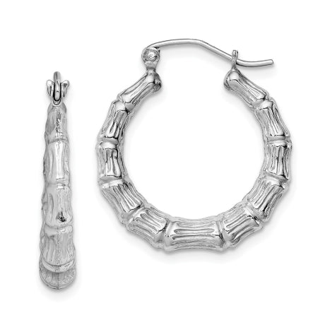 Sterling Silver Rhodium-plated Bamboo Hoop Earrings