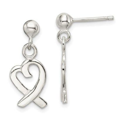 Sterling Silver Heart Dangle Post Earrings