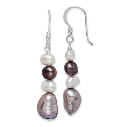 Sterling Silver White and Grey FW Cultured Pearl Earrings