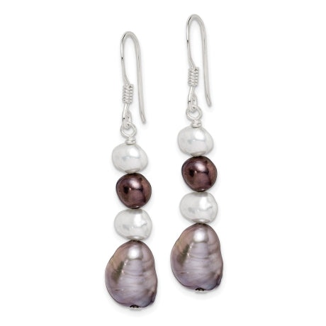 Sterling Silver White and Grey FW Cultured Pearl Earrings